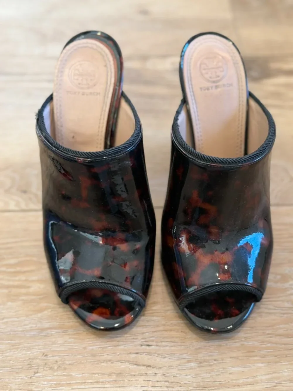 Tory Burch Barton Horse Heel Slides - Tortoiseshell Patent Leather - Size 9.5 - Picture 2 of 11